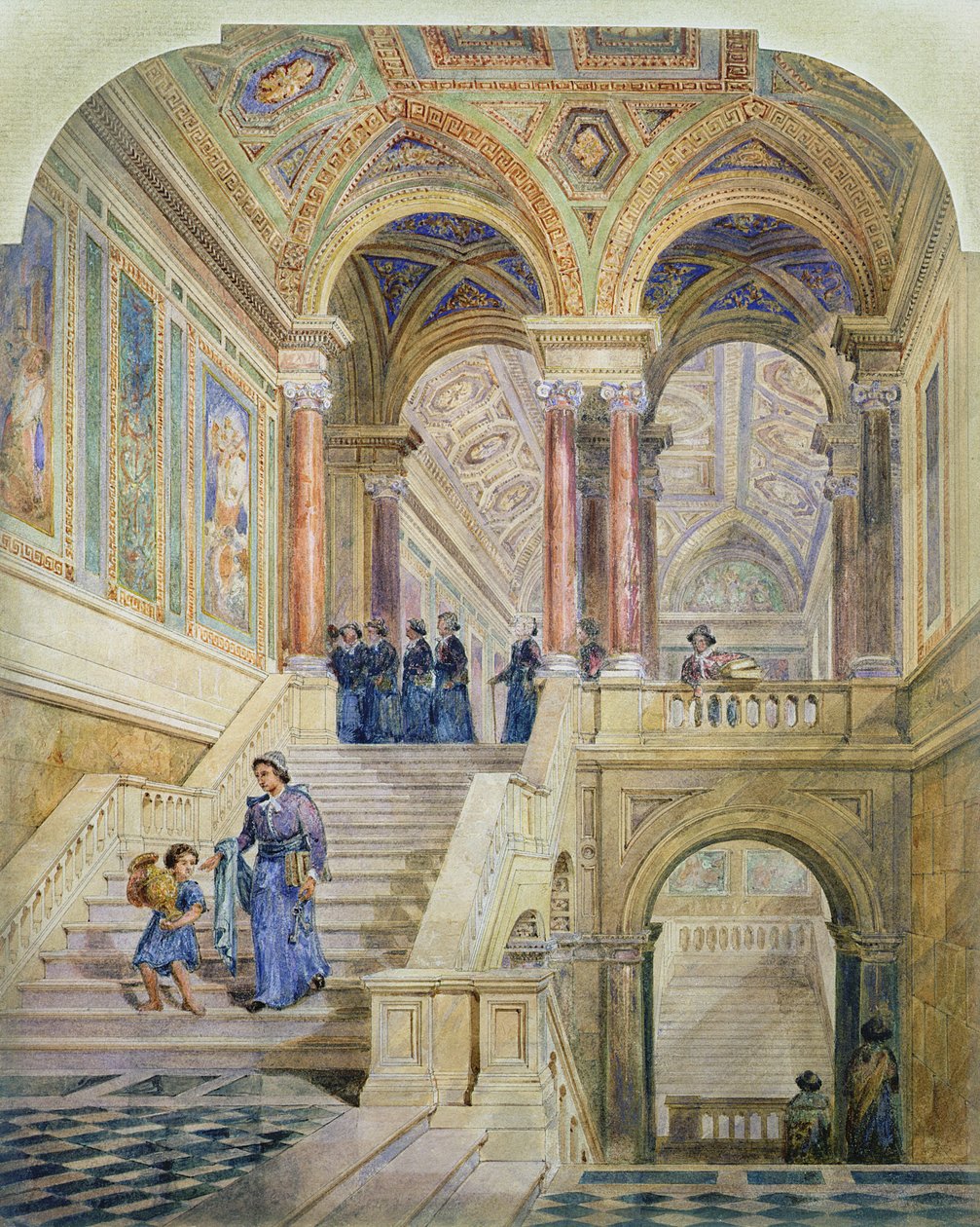 Suunnittelu Leedsin kaupungintalon portaikkoon, 1853-58 tekijältä Cuthbert Brodrick