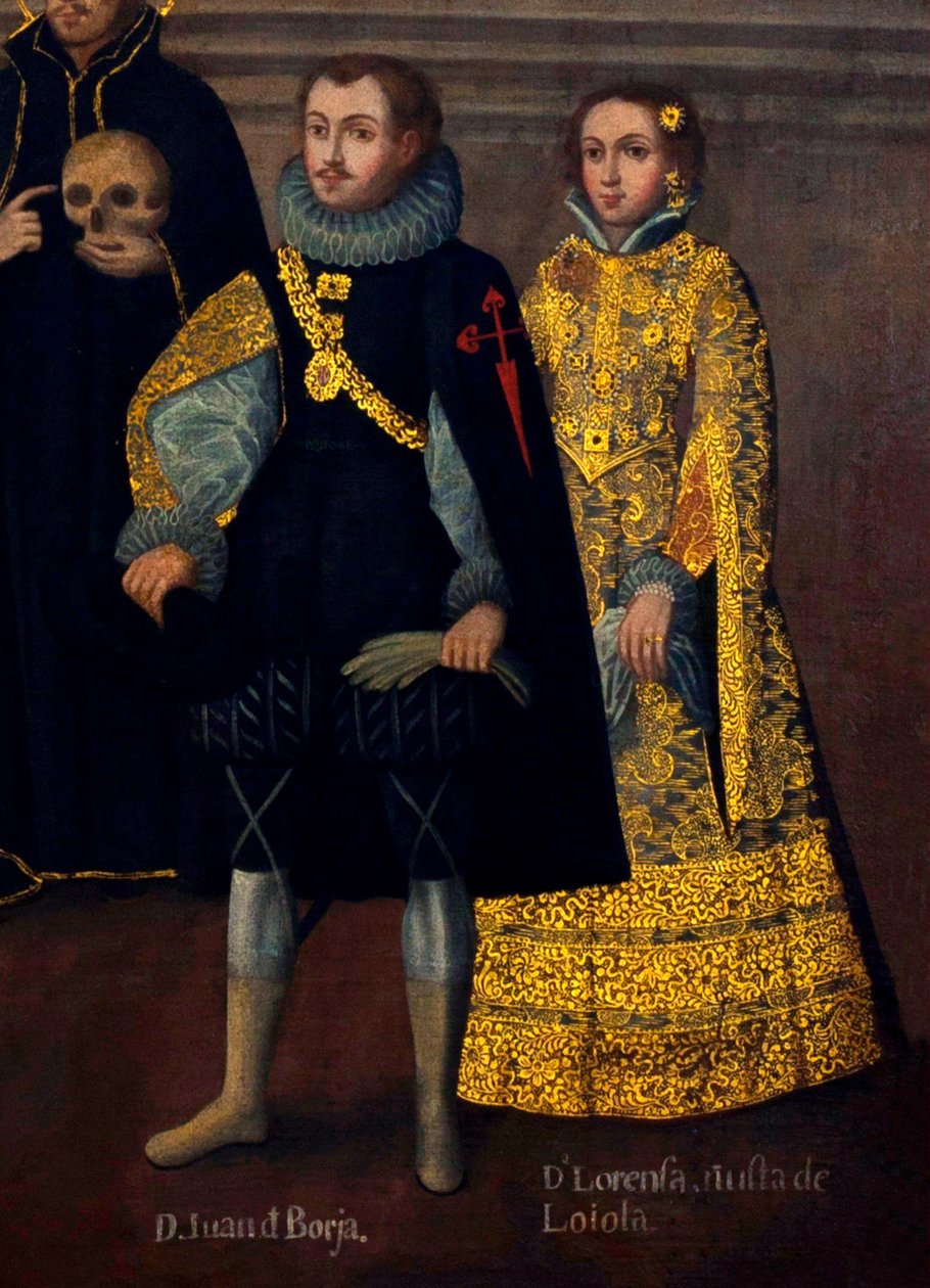 Martín de Loyolan avioliitto Doña Beatriz Ñustan kanssa ja Don Juan Borjan avioliitto Lorenza Ñustan kanssa (Enríquez y Loyola). tekijältä Cuzco School