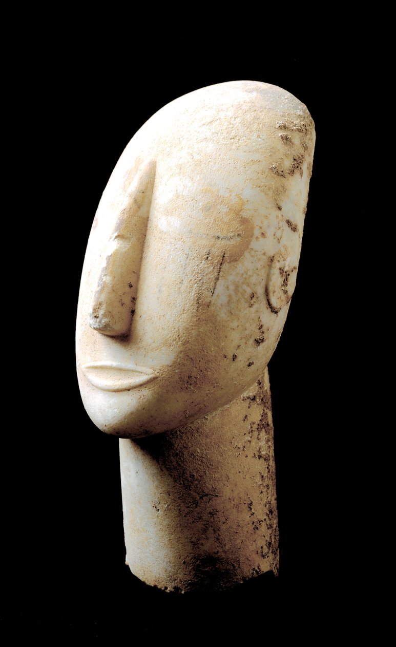 Kykladien taide: "" iso pää""" Marmoriveistos. 3000 eaa. Kykladien sivilisaatio (-3200–2000) Athenes, kansallinen arkeologinen museo tekijältä Cycladic