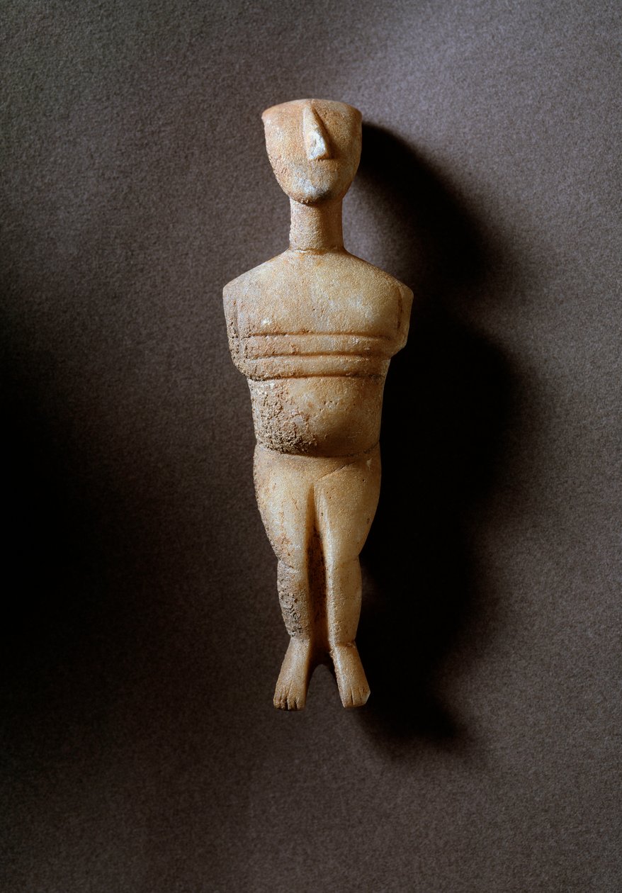 Naisjumala, kaavamainen hahmo, valkoinen marmori okralla upotettuna, 3200-2000 eaa. tekijältä Cycladic Cycladic