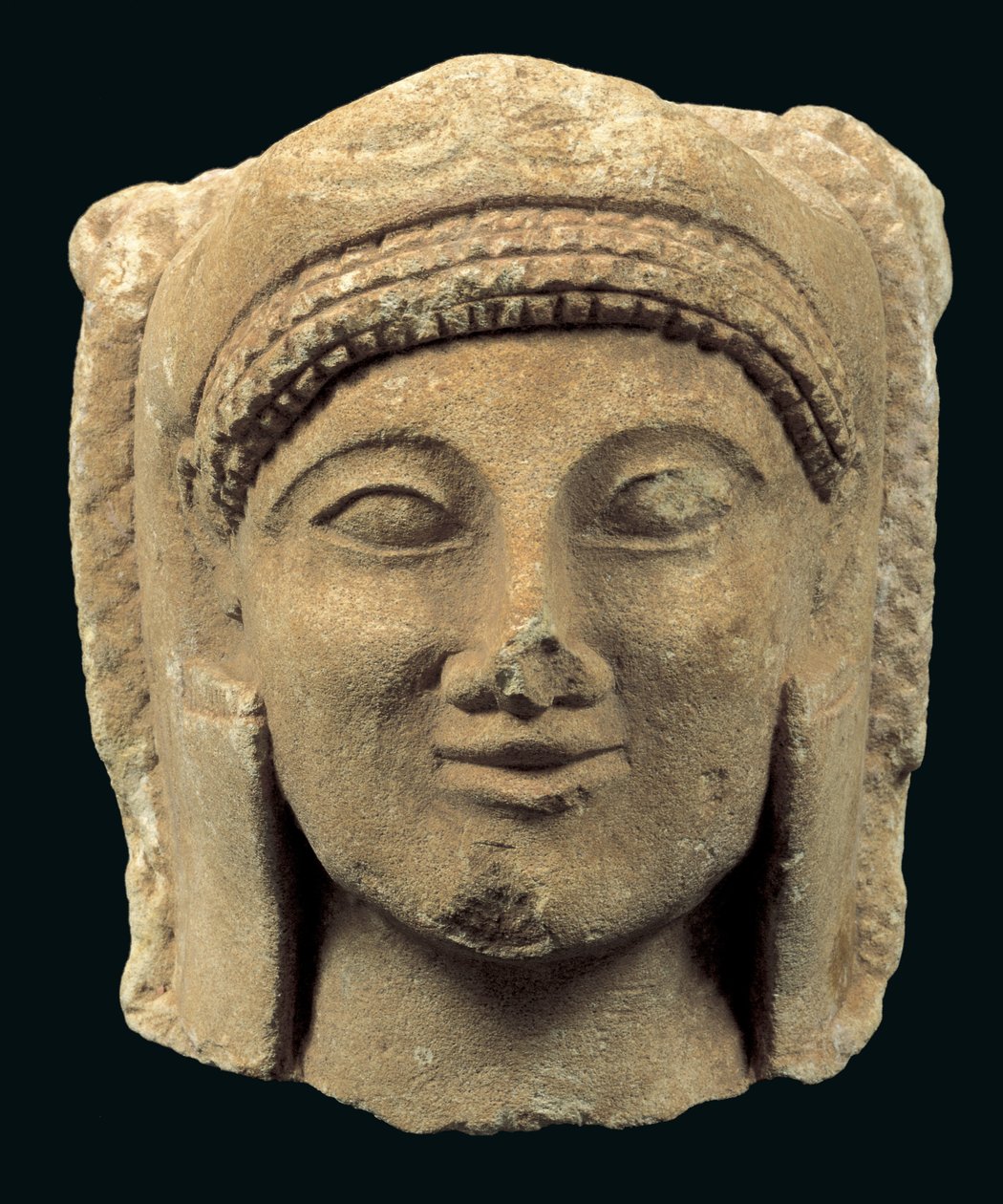 Pää Herakleksen patsaalta, Kyprokselta, Kypros-arkaainen II kausi (kalkkikivi) tekijältä Cypriot