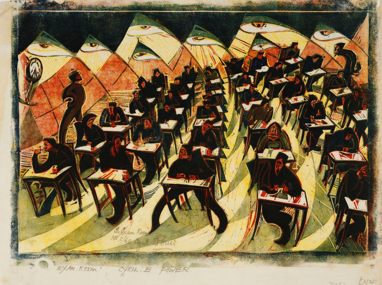Tenttihuone, c. 1934 (linoleikkaus väreillä ohuelle Japanille) tekijältä Cyril Edward Power