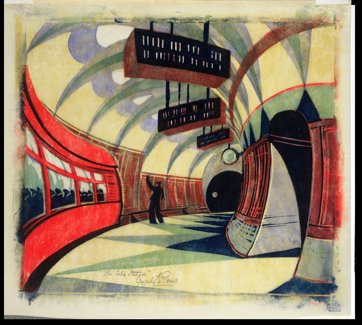 The Tube Train, n. 1932 (linoleikkaus) (katso myös 246012) tekijältä Cyril Edward Power