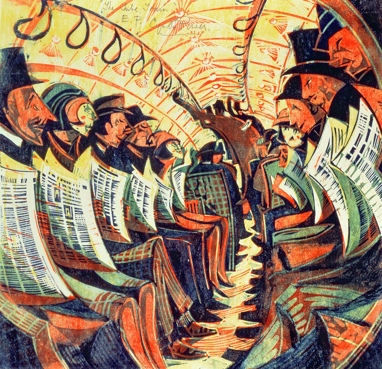 The Tube Train, n.1934 (linoleikkaus) tekijältä Cyril Edward Power