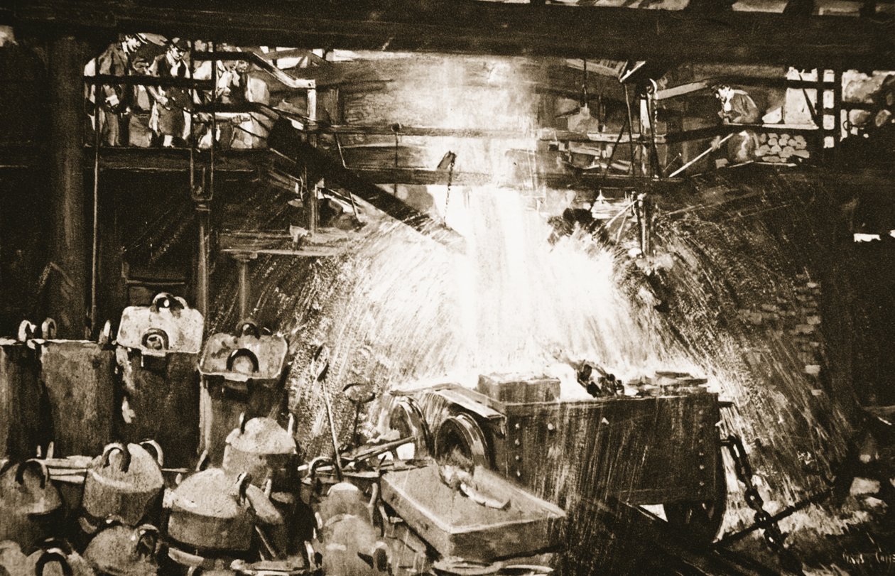Kysymys ampumatarvikkeista: teräksen vahvuuden salaisuus, The Illustrated War News -lehdestä, 1915 tekijältä Cyrus Cuneo