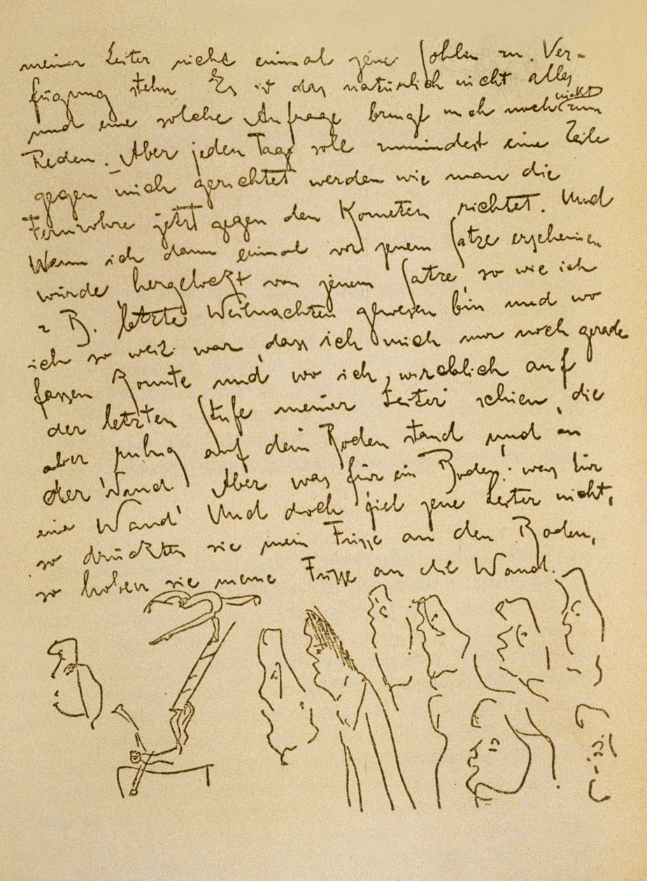 Franz Kafkan käsikirjoitus, noin 1910 (muste paperille). tekijältä Czech School