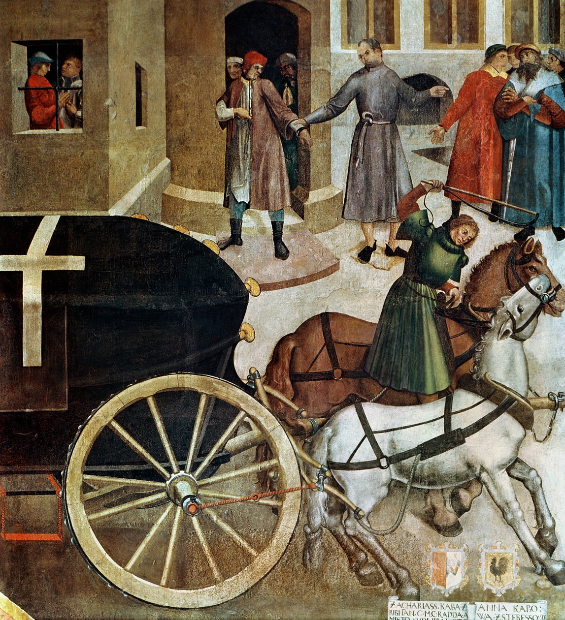 Ruumisauto, yksityiskohta Pyhän Venceslauksen elämästä kappelissa, 1520 (fresko) tekijältä Czech School