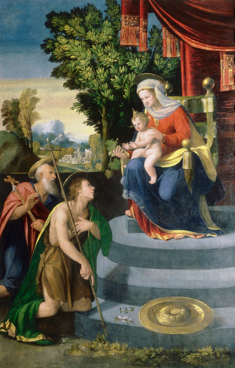 Madonna valtaistuimelle ja pyhimykset tekijältä D. and Garofalo Dossi
