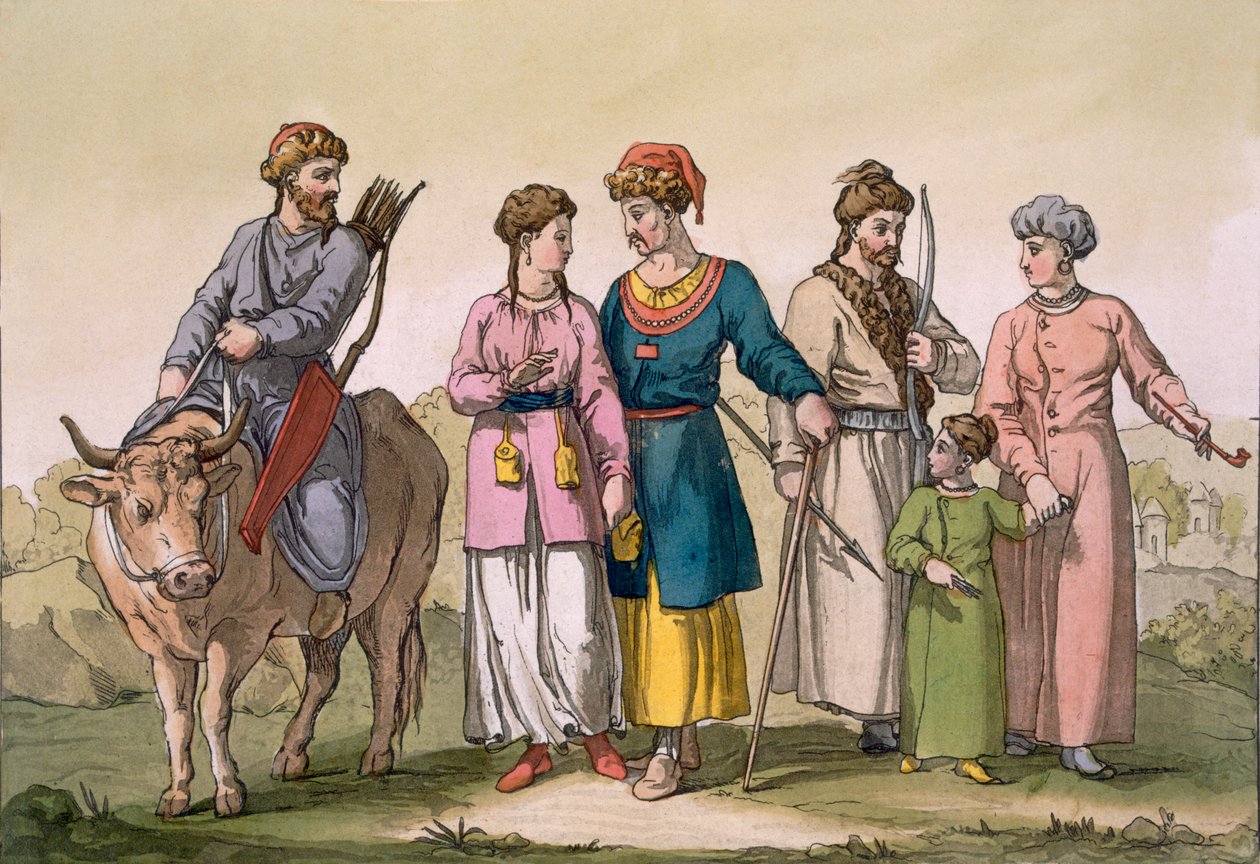 Krimin tatarit, Giulio Ferrarion Costume dei... -kappaleesta, noin 1820-30-luvut tekijältä D.K. Bonatti