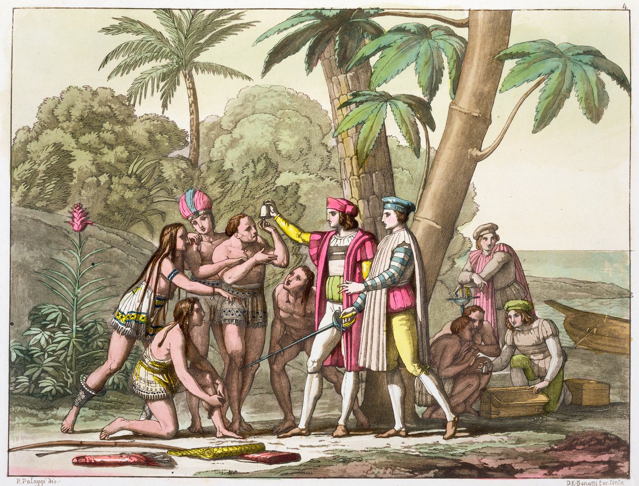 Kristoffer Kolumbus intiaanien kanssa, 1492-1503 c1820-1839 tekijältä DK Bonatti