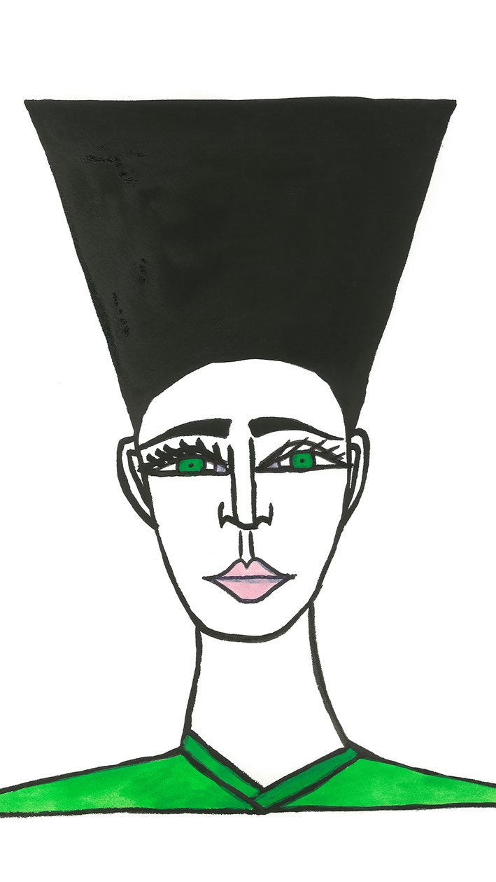 Afro Hair, 2024 (kynä ja maali paperille) tekijältä Daisy de Villeneuve