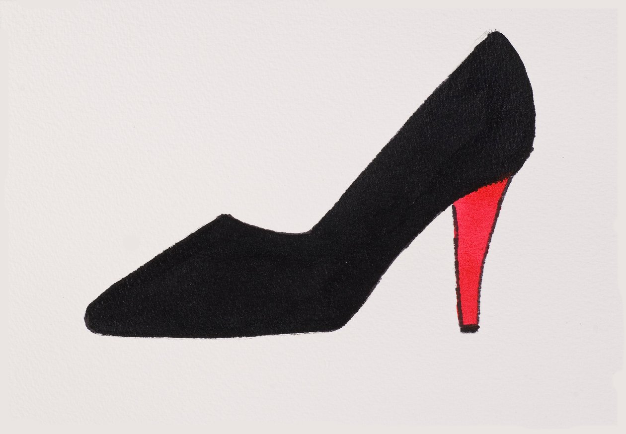 Black High Heel, 2017 (mustaa indiamustetta, kultainen huopakynä paperille) tekijältä Daisy de Villeneuve