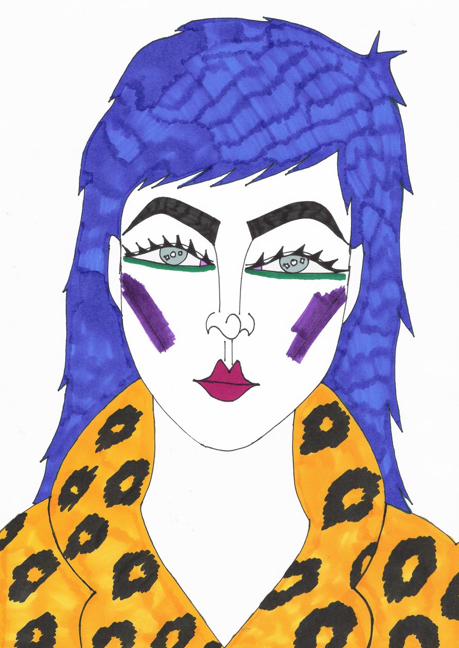 Siniset hiukset, 2018 (huopakynä paperille) tekijältä Daisy de Villeneuve