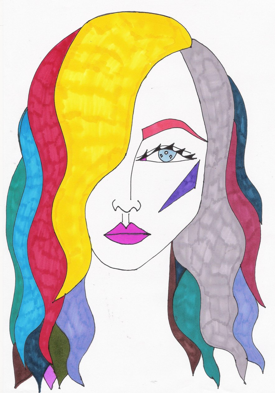 Rainbow Hair, 2017 (huopakynä paperille) tekijältä Daisy de Villeneuve