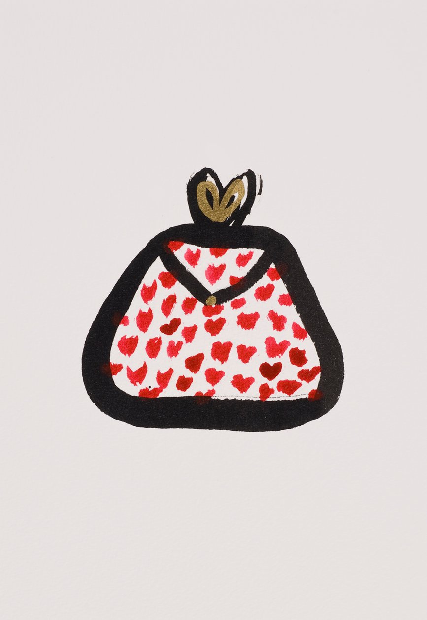Red Spotty Purse, 2017 (punainen ja musta indiamuste ja kultainen huopakynä paperille) tekijältä Daisy de Villeneuve