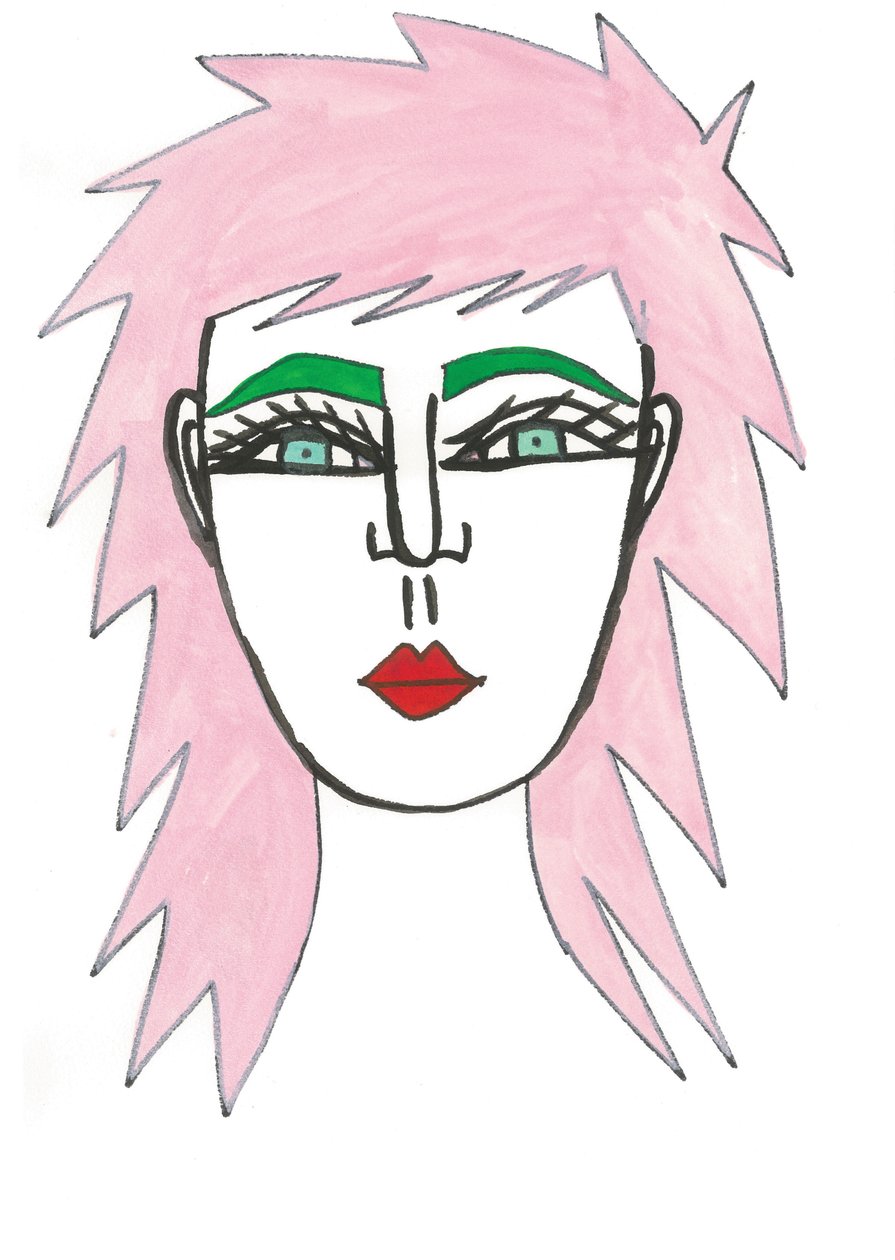 Shaggy Pink Hair, 2024 (kynä ja maali paperille) tekijältä Daisy de Villeneuve