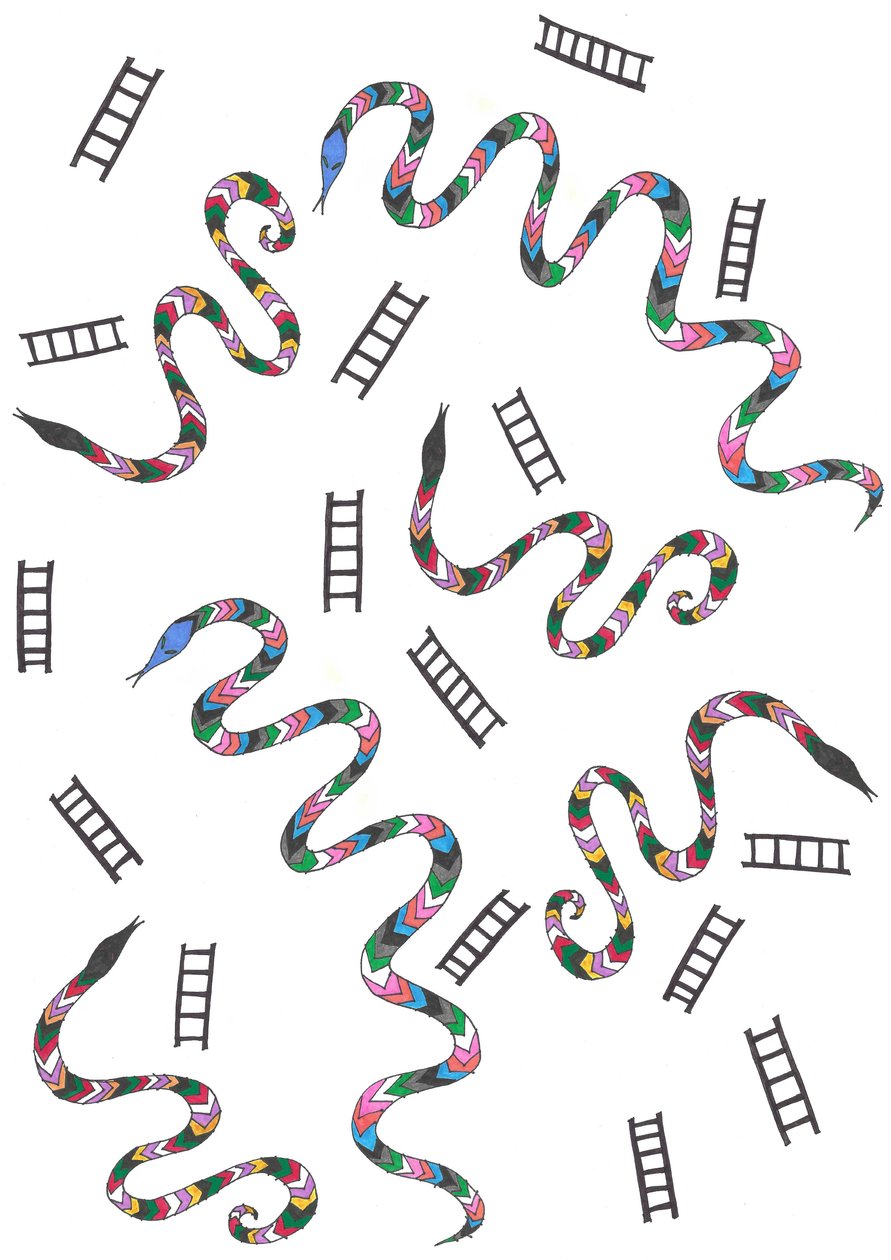 Snakes  Ladders, 2024 (sekatekniikka) tekijältä Daisy de Villeneuve