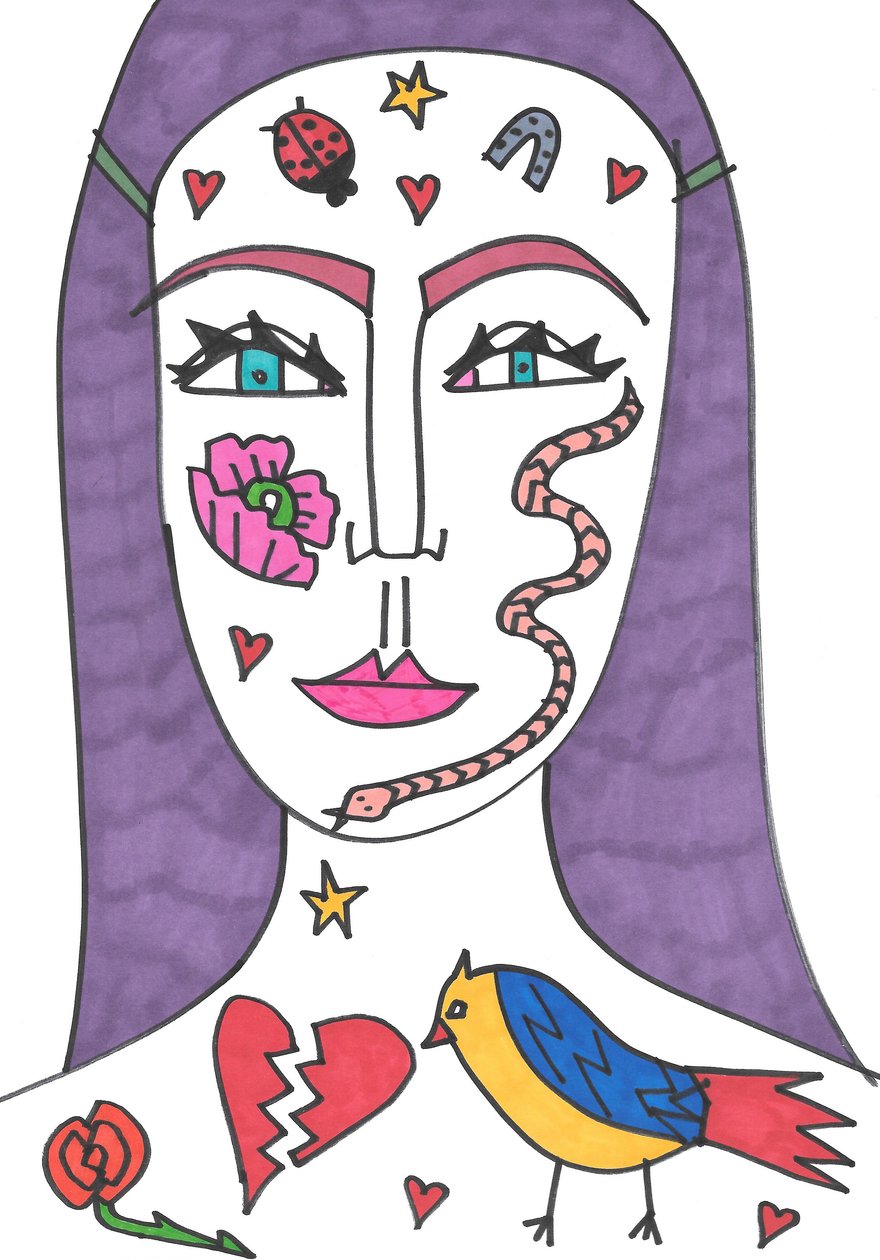 Tattoo Face (huopakärki paperille) tekijältä Daisy de Villeneuve