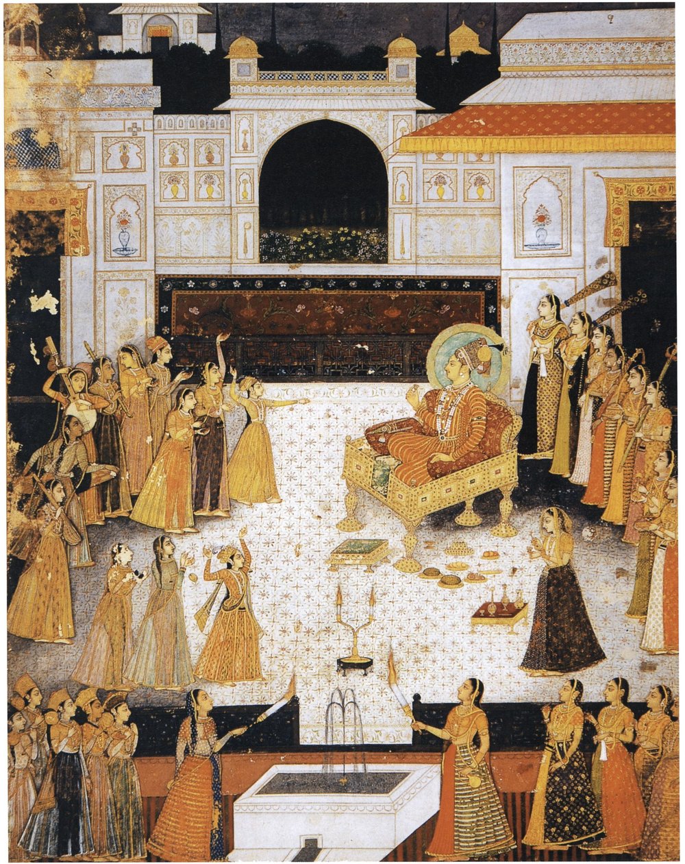 Maharaja Abhai Singh katsomassa tanssiesitystä tekijältä Dalchand