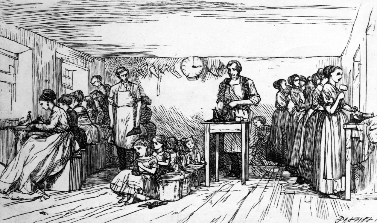 Kengänvalmistus, puolivälissä C19th tekijältä Dalziel Brothers