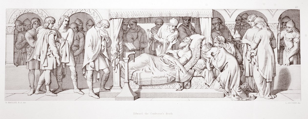 Edward tunnustajan kuolema teoksesta "Normannien valloitus", kaiverrus L. Gruner, 1866 tekijältä Daniel Maclise