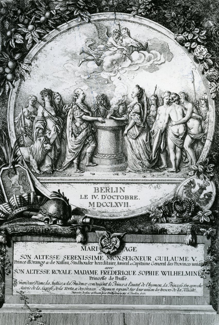 Preussin prinsessa Frederican häät Oranssin prinssin William V:n kanssa, 1767 tekijältä Daniel Nikolaus Chodowiecki