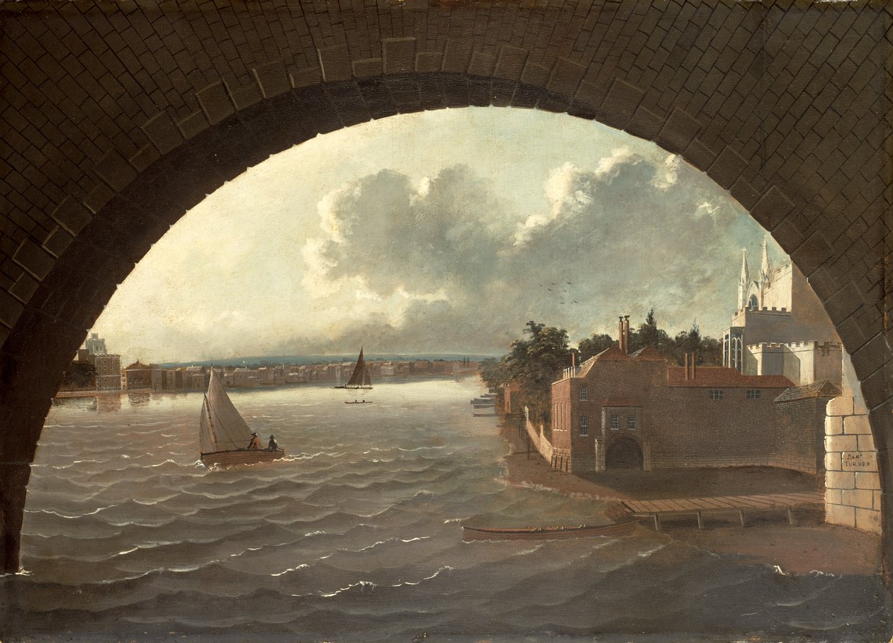 Thames Westminsterissä nähtynä sillan kaaren läpi tekijältä Daniel Turner