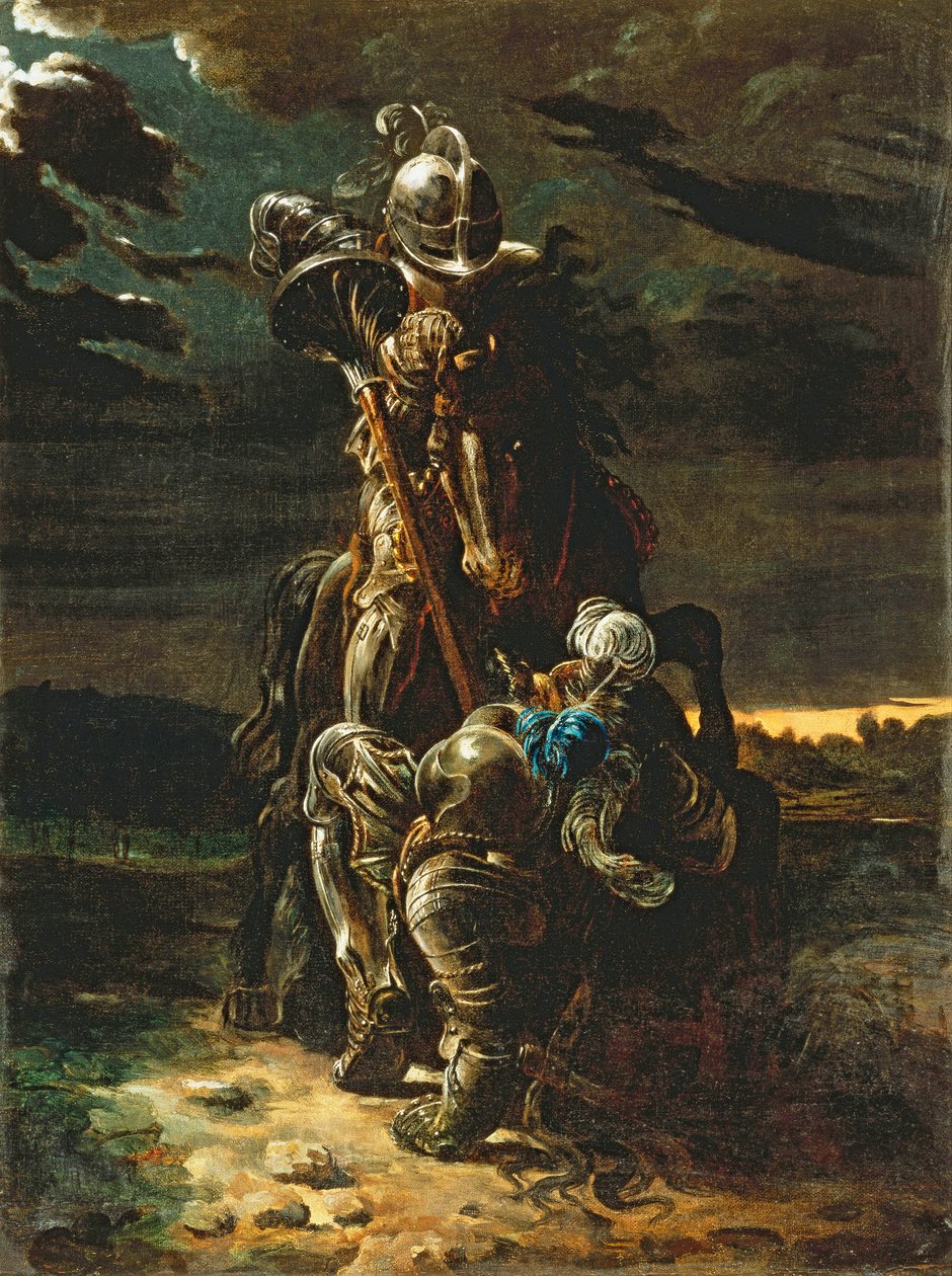 Ja ensimmäisessä urassa he juoksivat, Elfin Knight Fell Horse and Man (öljy kankaalle) tekijältä Daniel Maclise