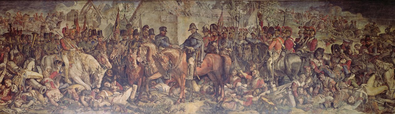 Wellingtonin ja Blucherin tapaaminen Waterloon jälkeen (seinämaalaus) tekijältä Daniel Maclise