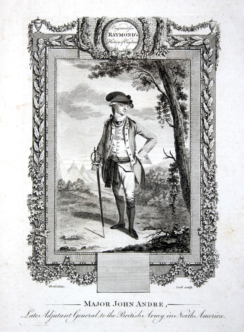 Majuri John Andre, Britannian armeijan edesmennyt kenraaliadjutantti Pohjois-Amerikassa, kaiverrus Thomas Cook (1744-1818) n. 1785 (kaiverrus) tekijältä Daniel (after) Dodd