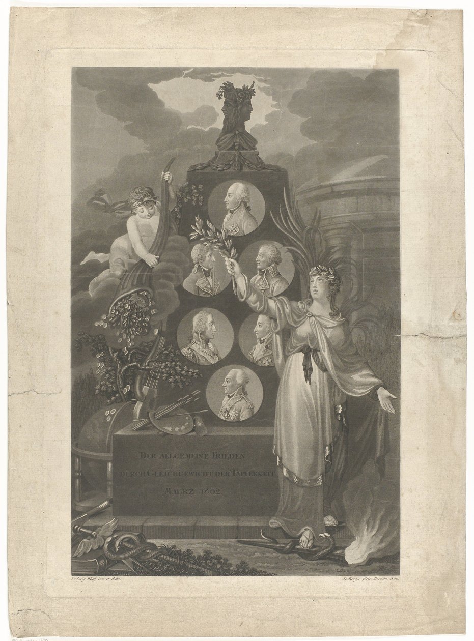 Allegoria op de Vrede van Amiens, 1802 Yleinen rauha rohkeuden tasapainon kautta Maaliskuu 1802 (otsikko esineessä) tekijältä Daniel Berger