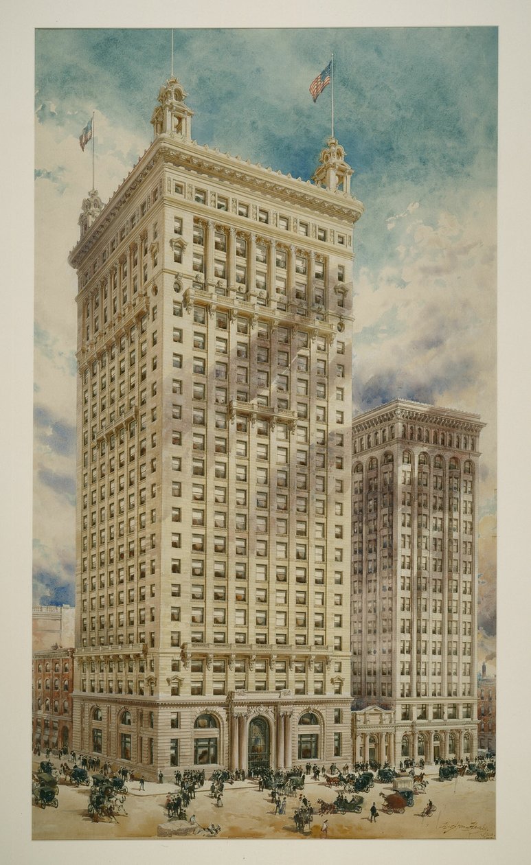 Maaomistus ja luottamusrakennus lisäyksellä, Philadelphia, Pennsylvania, Perspective Rendering, 1900 tekijältä Daniel Burnham