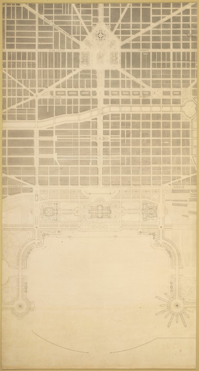 Kilpi 129 julkaisusta The Plan of Chicago, 1909: Chicago. Kaupungin bisneskeskus, joka sijaitsee... tekijältä Daniel Burnham