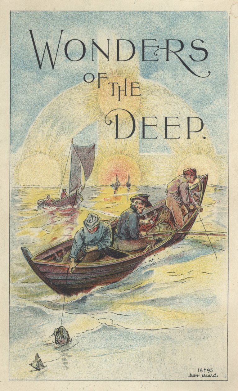 "Wonders of the Deep", mainos Scottin kalanmaksaöljyemulsiosta hypofosfiitteilla, 1895 tekijältä Daniel Carter Beard
