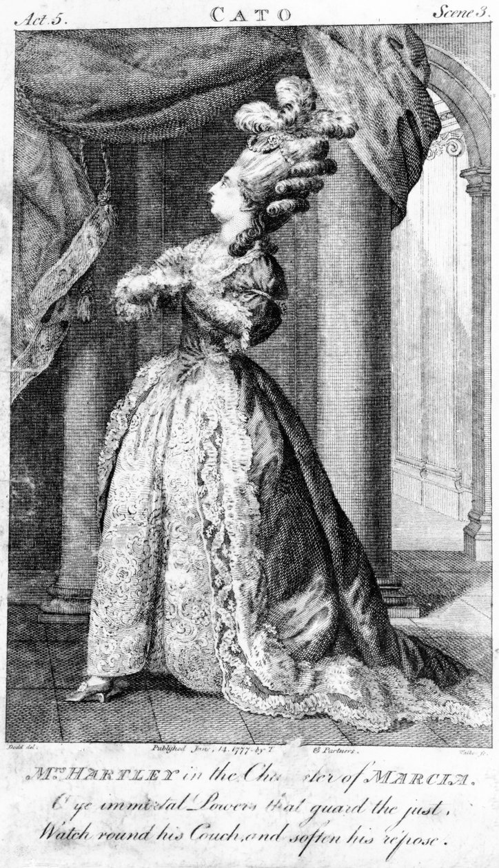 Rouva Hartley Marcian roolissa Addisonin Catossa, 1777 tekijältä Daniel Dodd
