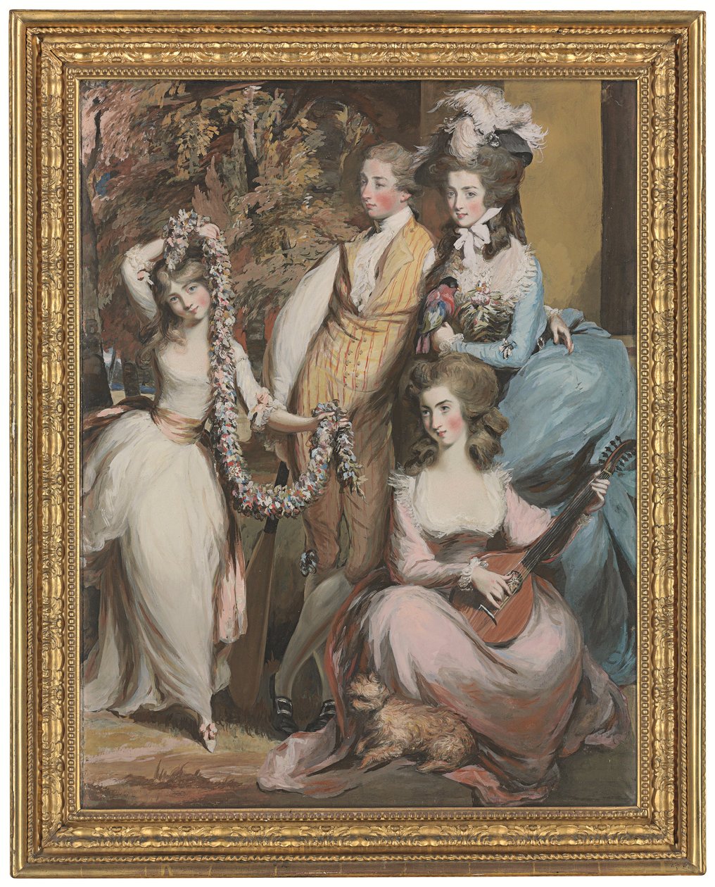 Crichelin Mary Sturtin (1740-1807) kokopitkä muotokuva, jossa hän seisoo kolmen vanhimman lapsensa Dianan, Maryn ja Humphryn kanssa (lyijykynä, pastelli ja vartaloväri). tekijältä Daniel Gardner