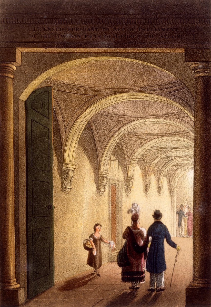 Laatikko Englannin oopperatalon sisäänkäynti, n. 1826 tekijältä Daniel Havell