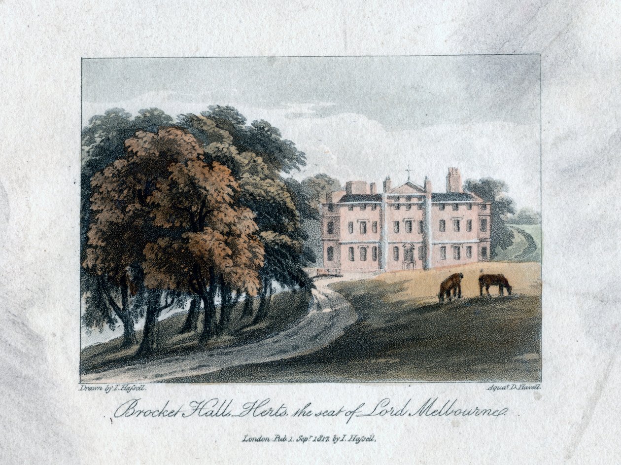 Brocket Hall, Herts, Lord Melbournen kotipaikka, 1817. tekijältä Daniel Havell