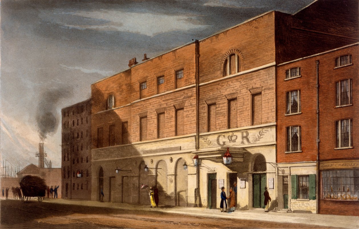 East London Theatre, entinen "The Lyceum", 1826 tekijältä Daniel Havell