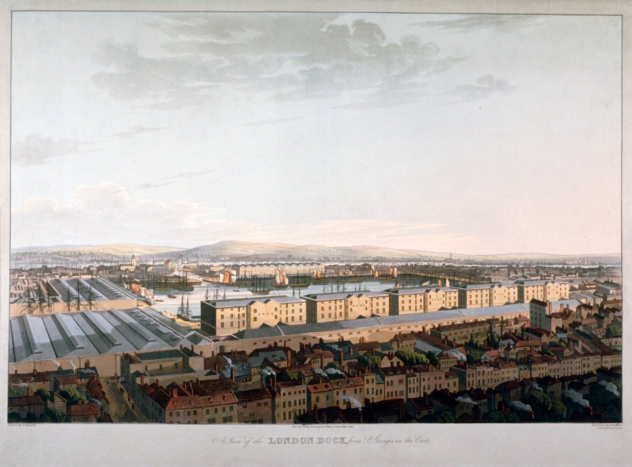 Näkymä London Docksille, 1816 tekijältä Daniel Havell