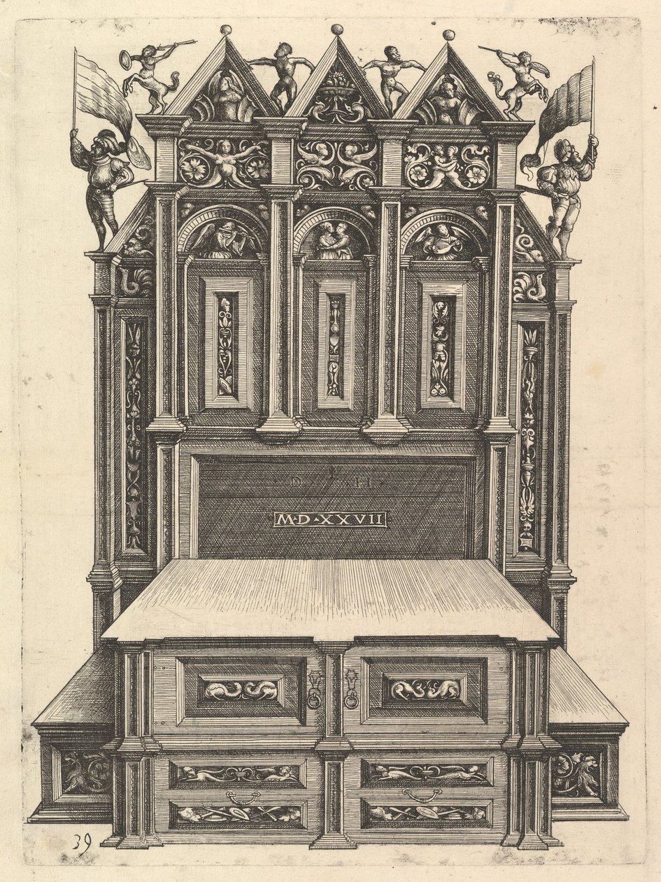 Suunnittelu sänkyyn, 1527. tekijältä Daniel Hopfer