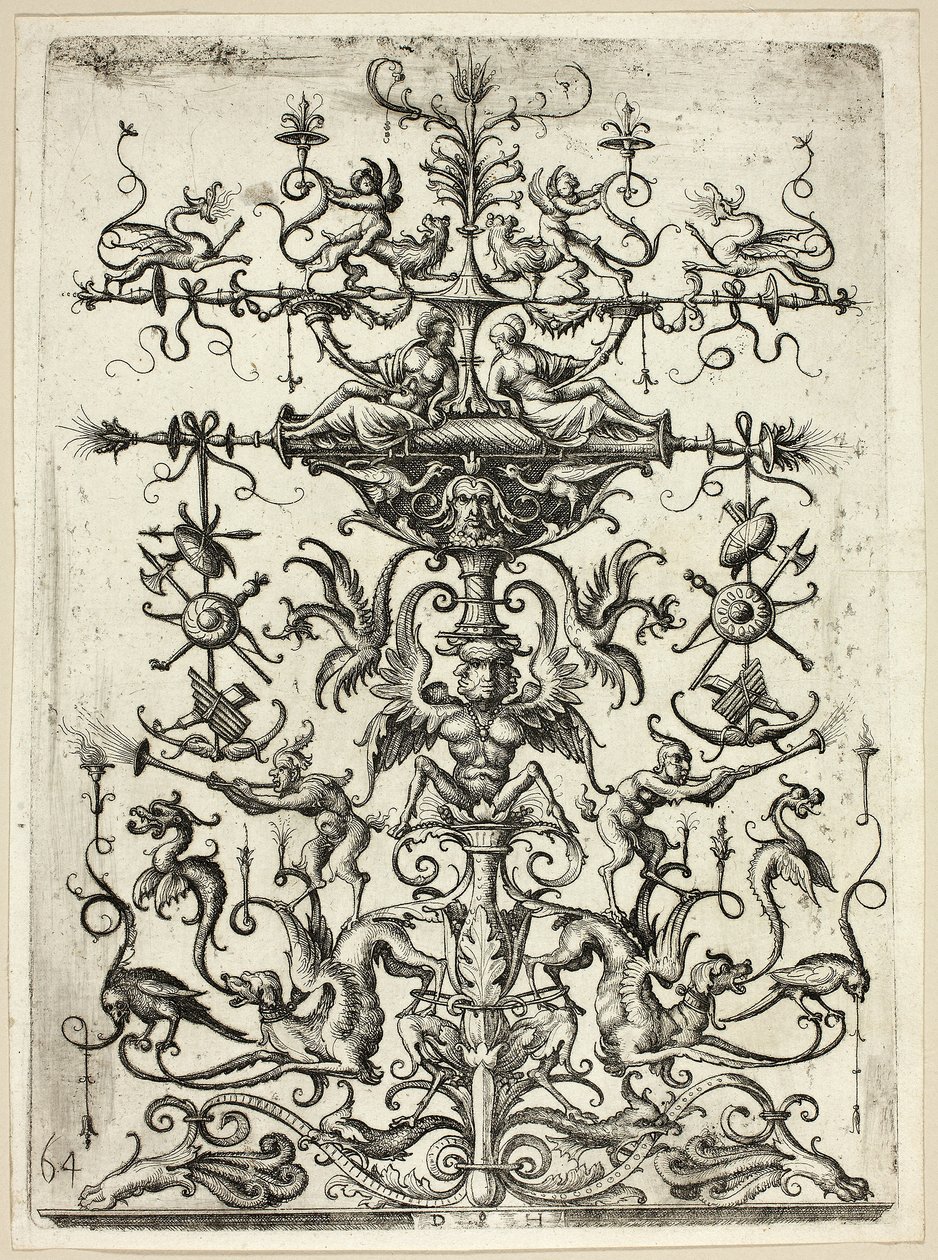 Ornamentti arabeskeilla, 1526/30, painettu 1684 tekijältä Daniel Hopfer