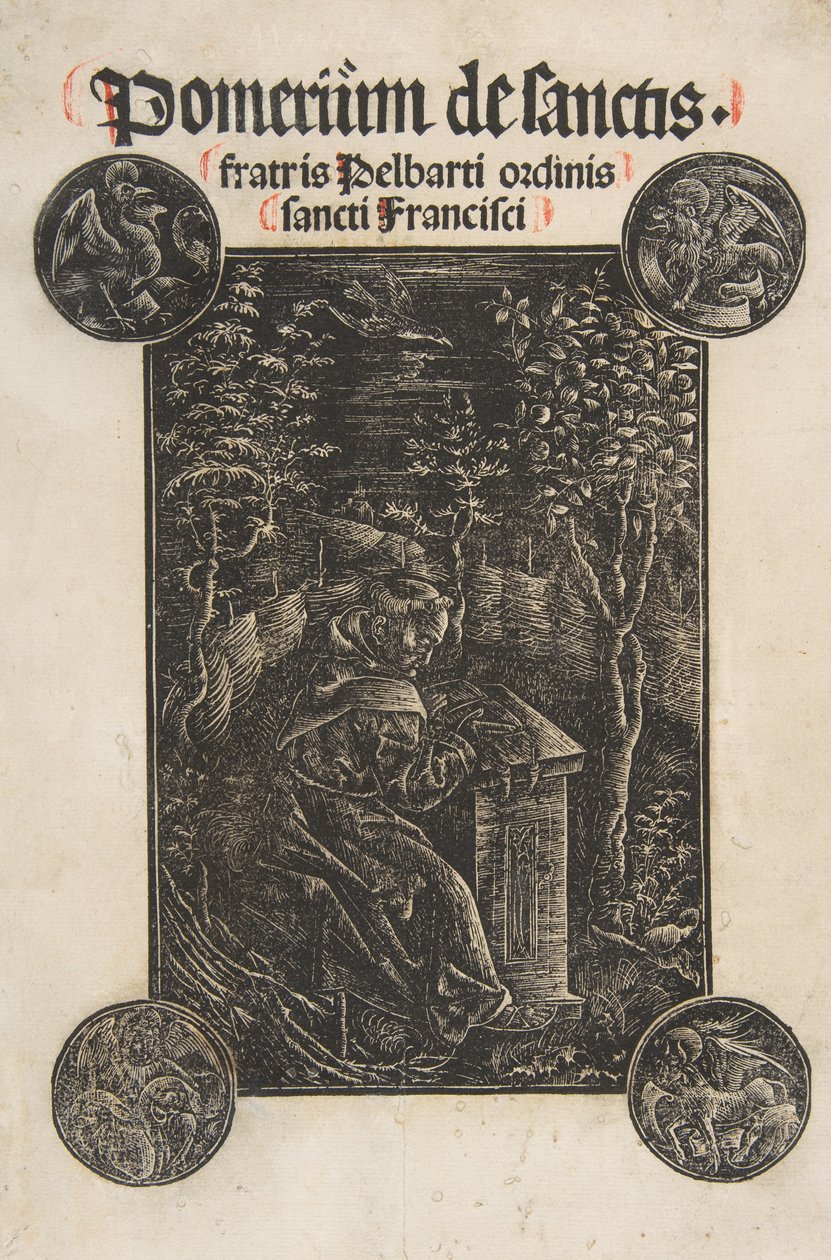 Fransiskaani, Pelbart Temesvarista, opiskelee puutarhassa Schr. 2876, 1502. tekijältä Daniel Hopfer.