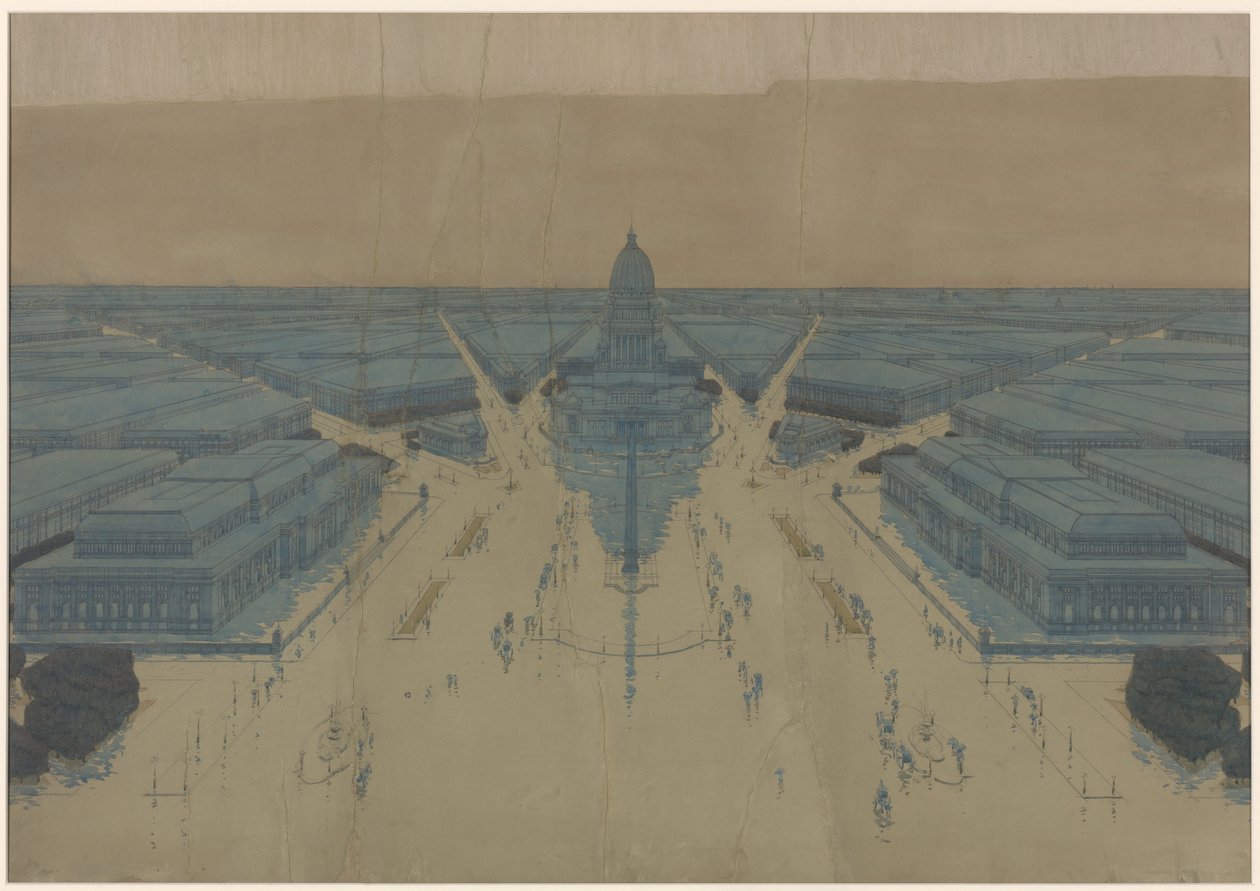Näkymä ehdotetusta Civic Centerin aukiosta ja rakennuksista, Chicagon suunnitelma vuodelta 1909. tekijältä Daniel Hudson Burnham
