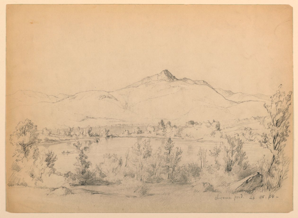 Piirros, Chocorua Pond and Mountain, New Hampshire, 28. syyskuuta 1854. tekijältä Daniel Huntington