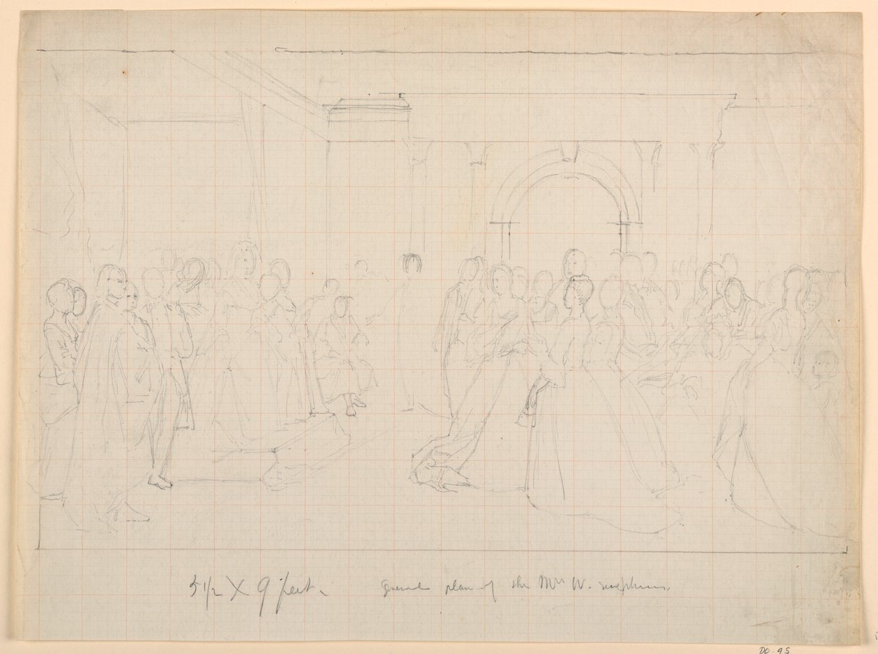 Piirustus, yleissuunnitelma Martha Washingtonin vastaanotolle, 1860 tekijältä Daniel Huntington