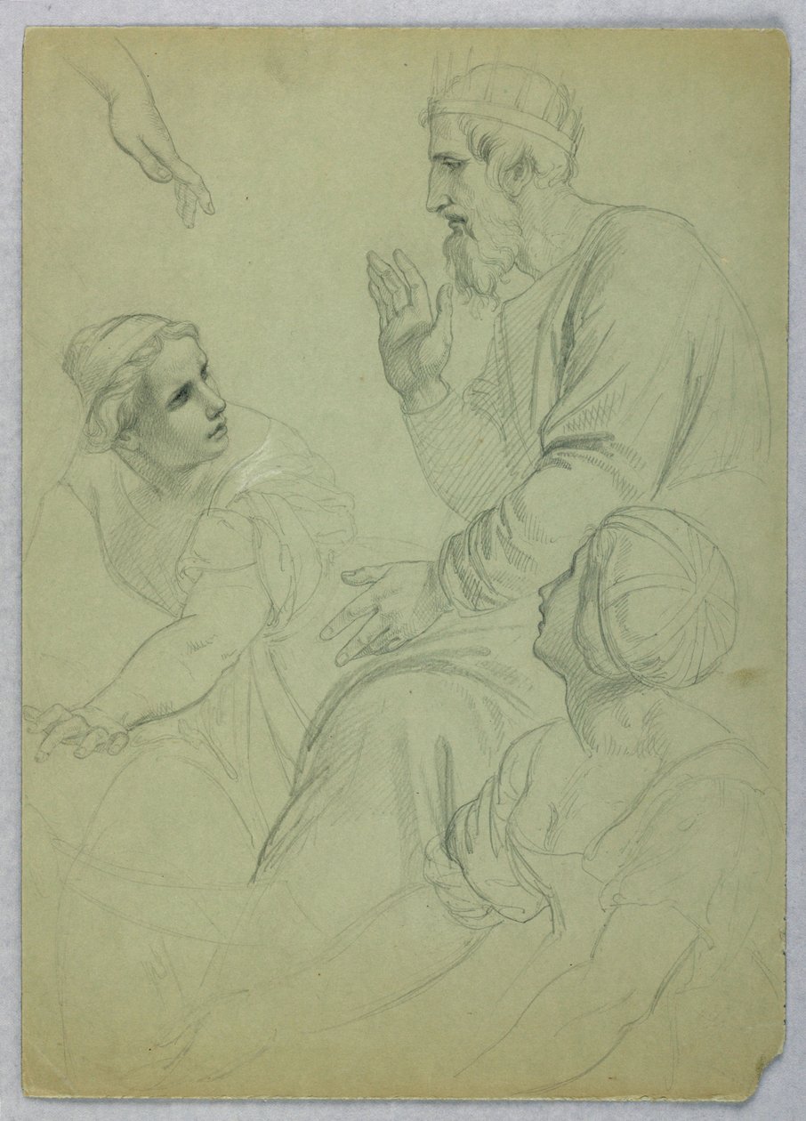 Piirros, Kuningas ja kaksi naista, erillinen, n. 1845. tekijältä Daniel Huntington