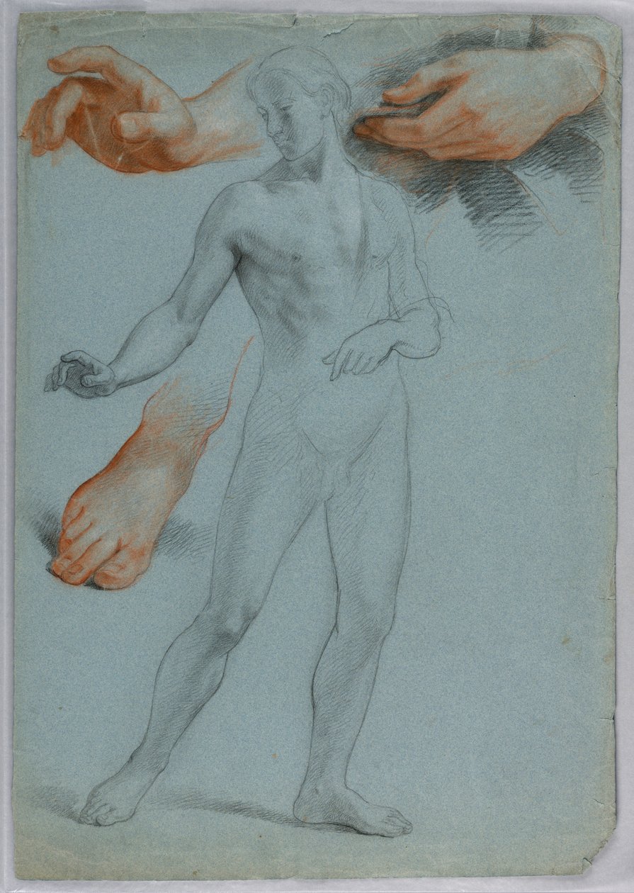 Piirros, miespuolinen alaston seisova, erillinen, 1858 tekijältä Daniel Huntington