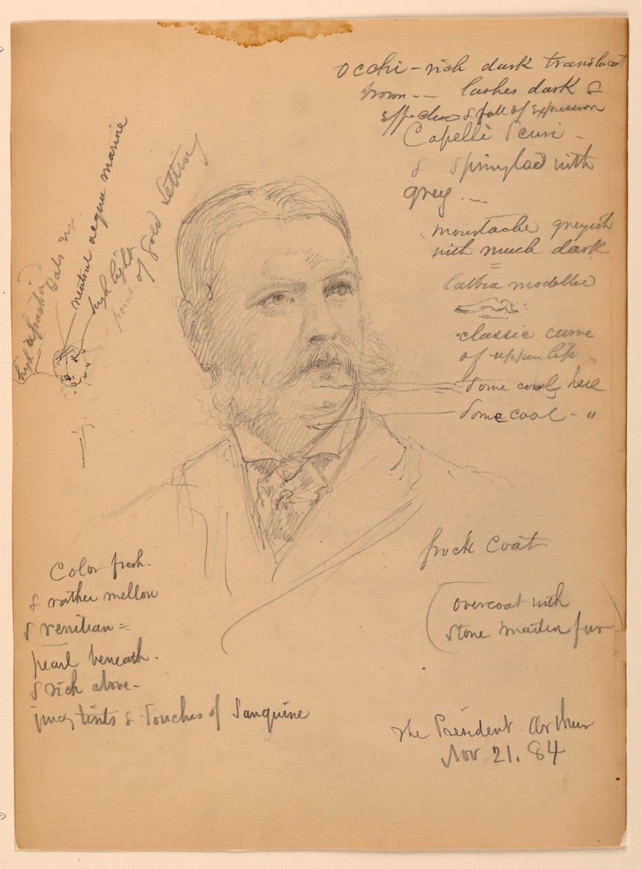 Piirros, presidentti Chester Alan Ar, 21. marraskuuta 1884. tekijältä Daniel Huntington