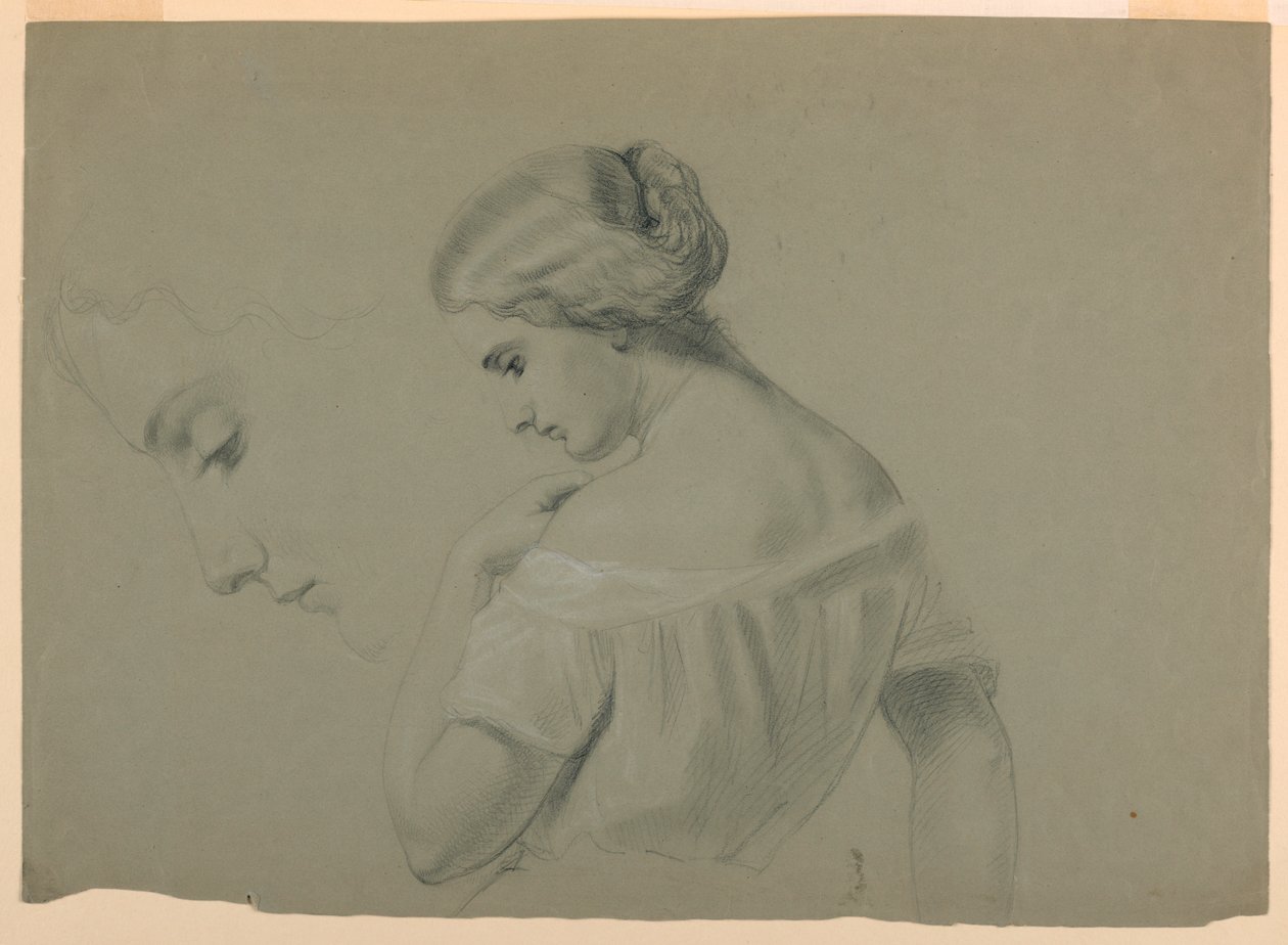 Piirustus, naisen pään profiili a, 1840-70 tekijältä Daniel Huntington